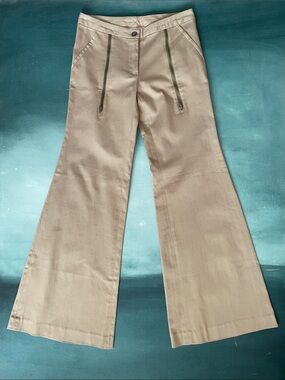 ALICE ROI Tan Flared Pants with Zipper Detail